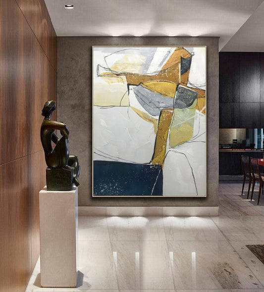 Large Abstract Painting Original Art Abstract Painting,Beige Painting Bule Painting, Minimalist Abstract Painting,Large Wall Canvas Painting