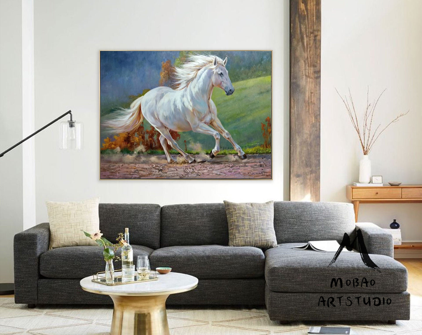 White Horse Painting Large Canvas Art Horse Decor Horse Oil Painting Large Oil Painting Horse Wall Art Large Wall Art Living Room Art #M5132