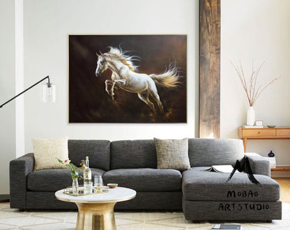 White Horse Painting Large Oil Painting Horse Wall Art Large Canvas Art Horse Decor Horse Oil Painting Large Wall Art Living Room Art #M5131