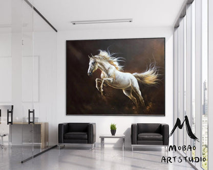 White Horse Painting Large Oil Painting Horse Wall Art Large Canvas Art Horse Decor Horse Oil Painting Large Wall Art Living Room Art #M5131