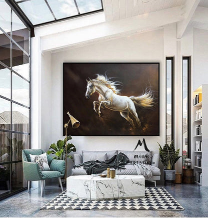 White Horse Painting Large Oil Painting Horse Wall Art Large Canvas Art Horse Decor Horse Oil Painting Large Wall Art Living Room Art #M5131