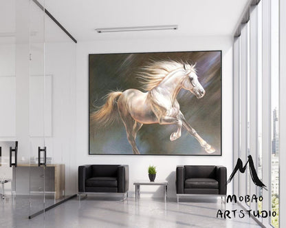White Horse Oil Painting Large Canvas Art Horse Painting Horse Decor Large Oil Painting Horse Wall Art Large Wall Art Living Room Art #M5133