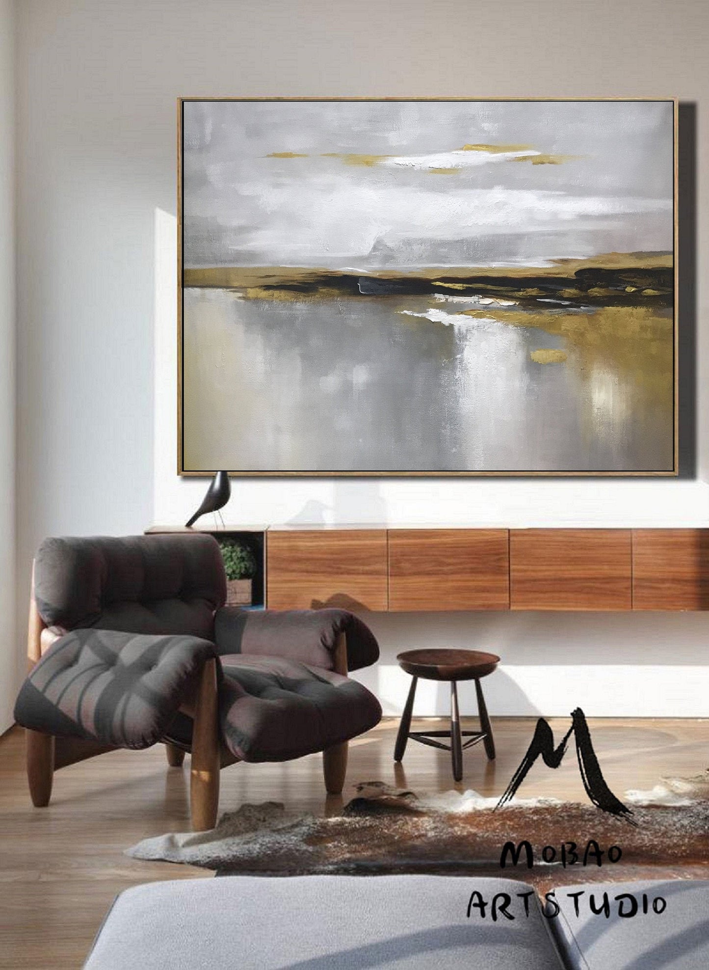 Large Abstract Painting Gold Painting Landscape Painting Gray Painting Beige Abstract Painting Art Abstract Canvas Art Original Office Decor