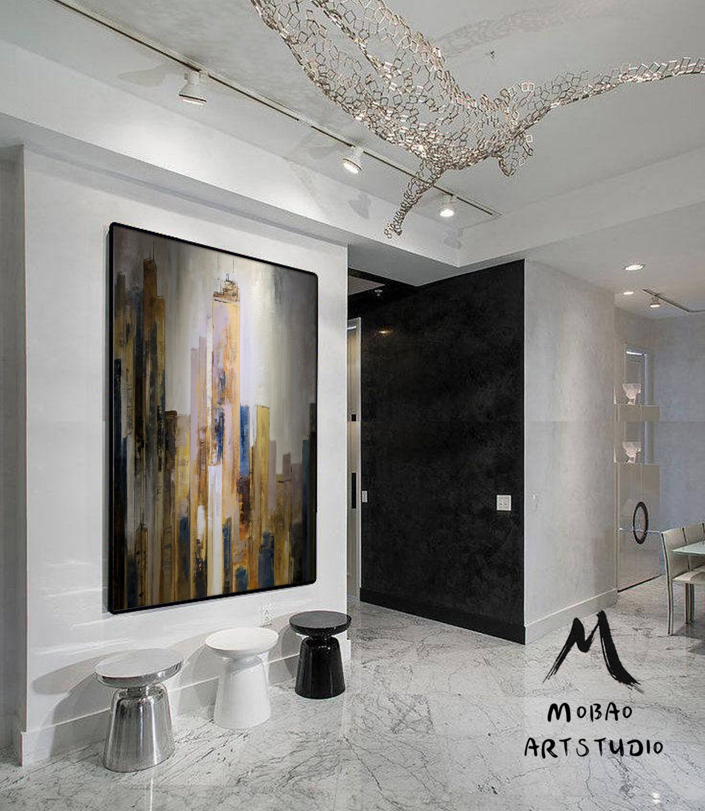 Large Citysacpe painted on canvas, Original skyline painting, City View Abstract painting,New York city oil painting,Large Wall art painting