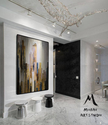 Large Citysacpe painted on canvas, Original skyline painting, City View Abstract painting,New York city oil painting,Large Wall art painting