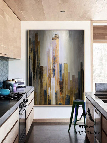 Large Citysacpe painted on canvas, Original skyline painting, City View Abstract painting,New York city oil painting,Large Wall art painting
