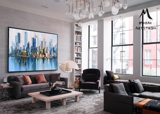 Large City Art Abstract Painting, Urban art, New York skyline, Urban wall art, City skyline, Large abstract oil painting, New York wall art