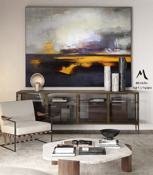 Large Ocean Canvas Oil Painting, Original Sea Oil Painting,Purple Abstract Painting, Cloud Abstract Painting,Large Wall Art Sky Oil painting