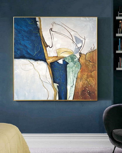 Dark Blue Painting,Original Abstract Painting,Large Abstract Painting,Minimalist Abstract Painting,Gold Painting Large Wall Canvas Painting
