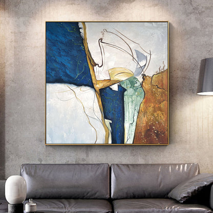 Dark Blue Painting,Original Abstract Painting,Large Abstract Painting,Minimalist Abstract Painting,Gold Painting Large Wall Canvas Painting