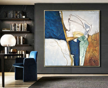 Dark Blue Painting,Original Abstract Painting,Large Abstract Painting,Minimalist Abstract Painting,Gold Painting Large Wall Canvas Painting
