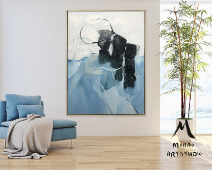 Original Abstract Art, Minimalist Abstract Painting, Light Blue Painting Green Painting, Large Abstract Painting, Large Wall Canvas Painting