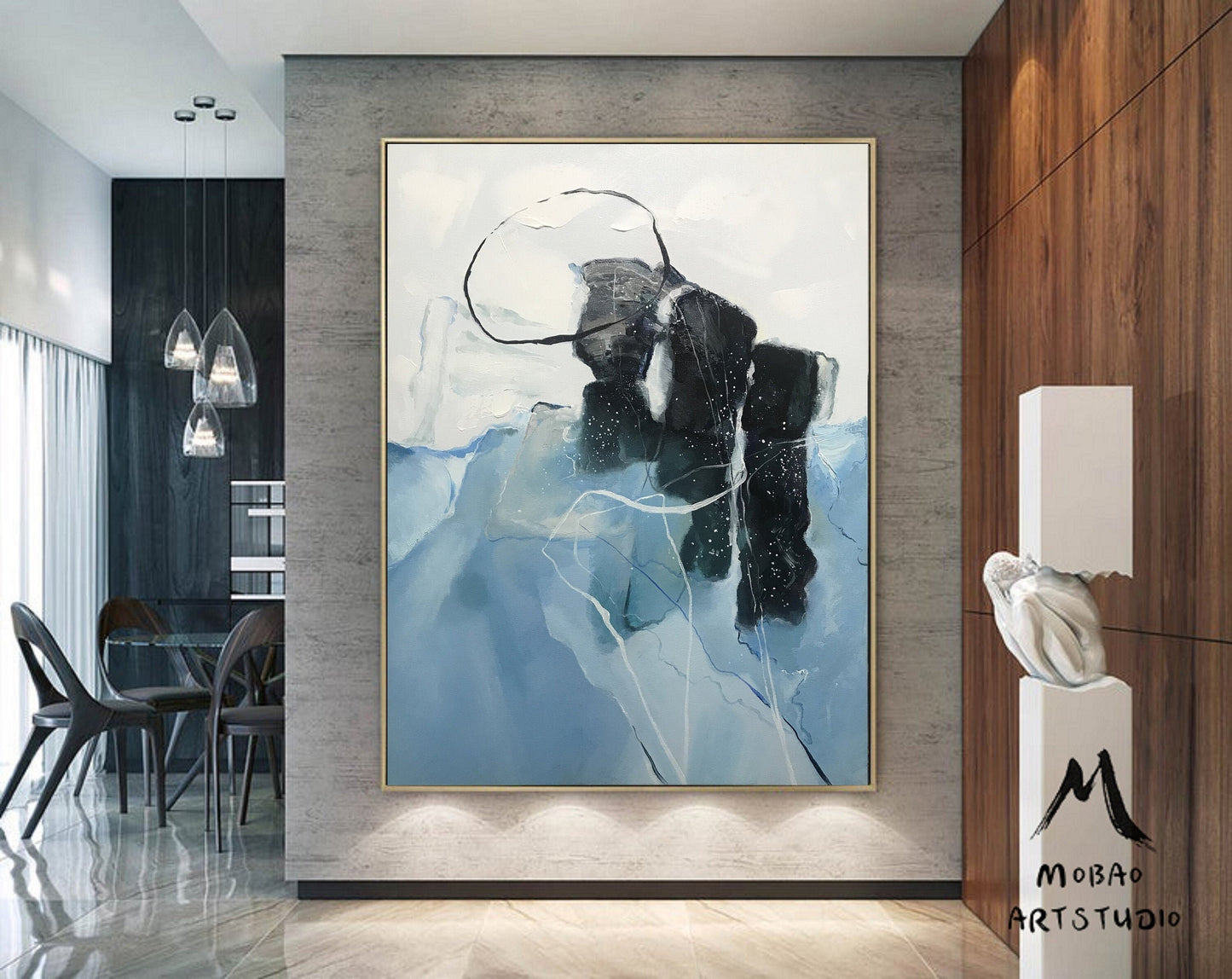 Original Abstract Art, Minimalist Abstract Painting, Light Blue Painting Green Painting, Large Abstract Painting, Large Wall Canvas Painting