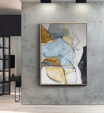 Large Minimalist Abstract Painting,Abstract Art Original Glod Painting Blue Painting, Minimalist Abstract Painting,Large Canvas Painting