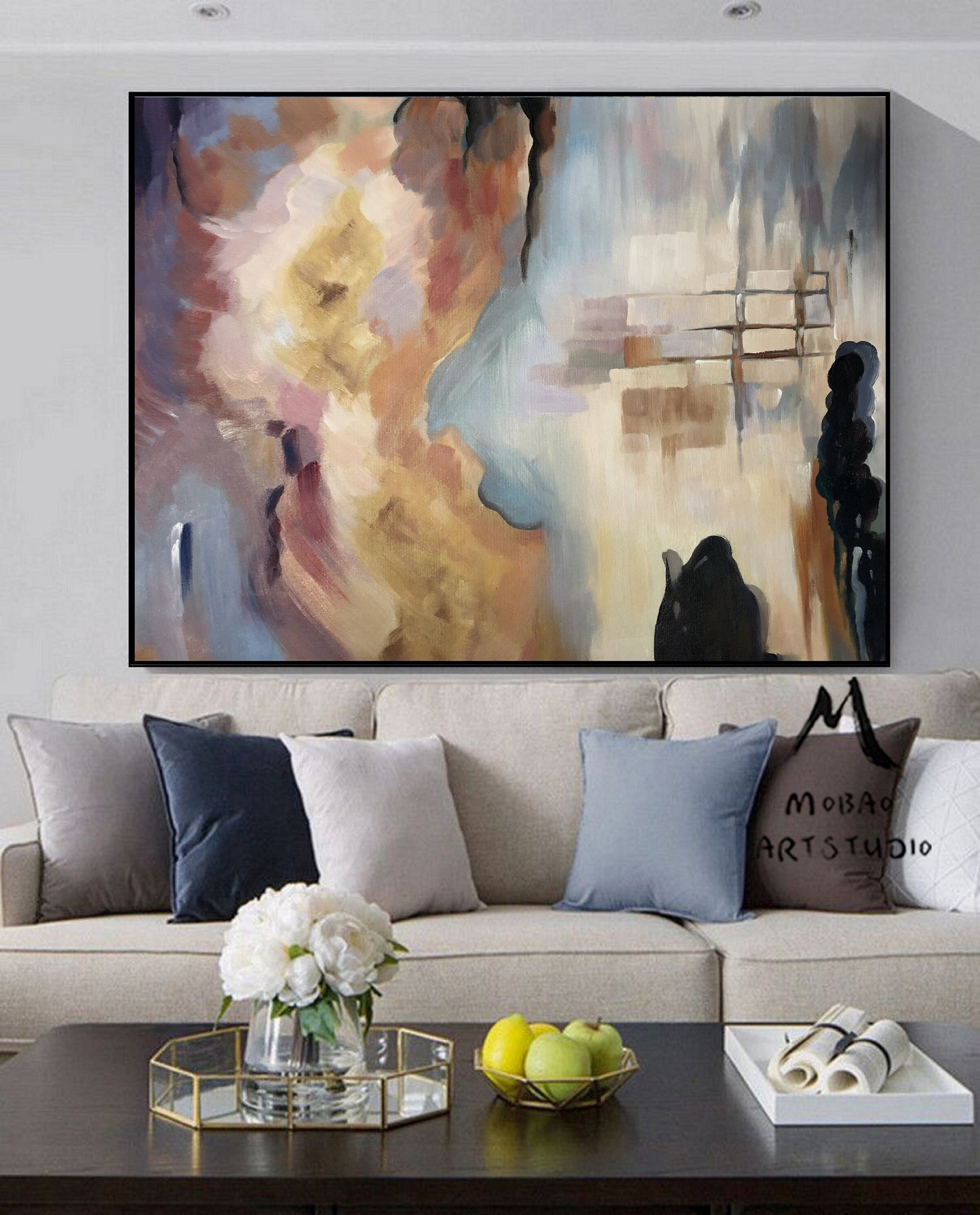 Large Minimalist Art Abstract Painting,Gold Painting Beige Abstract Painting,Sky Abstract Painting,Modern Minimalist Art,Large Wall Canvas