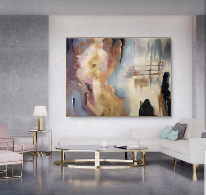 Large Minimalist Art Abstract Painting,Gold Painting Beige Abstract Painting,Sky Abstract Painting,Modern Minimalist Art,Large Wall Canvas