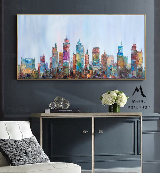Large City Abstract Painting on Canvas Wall Art City Skyline Abstract Oil Painting City painting Kansas City Art Modern City Wall Art Decor