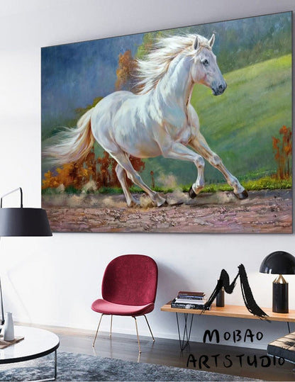 White Horse Painting Large Canvas Art Horse Decor Horse Oil Painting Large Oil Painting Horse Wall Art Large Wall Art Living Room Art #M5132
