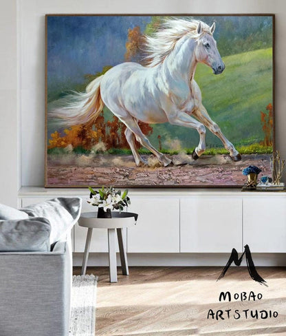 White Horse Painting Large Canvas Art Horse Decor Horse Oil Painting Large Oil Painting Horse Wall Art Large Wall Art Living Room Art #M5132
