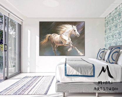 White Horse Oil Painting Large Canvas Art Horse Painting Horse Decor Large Oil Painting Horse Wall Art Large Wall Art Living Room Art #M5133