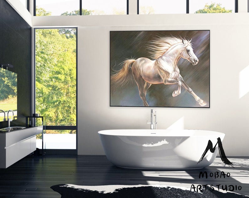 White Horse Oil Painting Large Canvas Art Horse Painting Horse Decor Large Oil Painting Horse Wall Art Large Wall Art Living Room Art #M5133