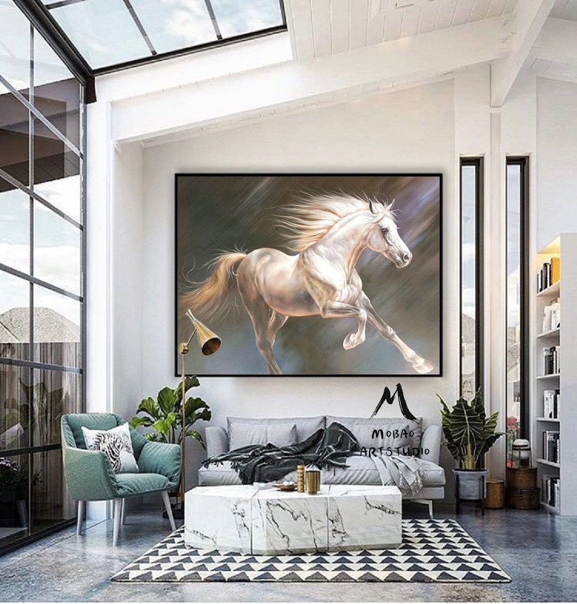 White Horse Oil Painting Large Canvas Art Horse Painting Horse Decor Large Oil Painting Horse Wall Art Large Wall Art Living Room Art #M5133