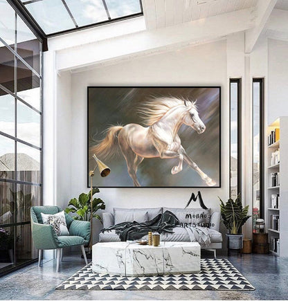 White Horse Oil Painting Large Canvas Art Horse Painting Horse Decor Large Oil Painting Horse Wall Art Large Wall Art Living Room Art #M5133