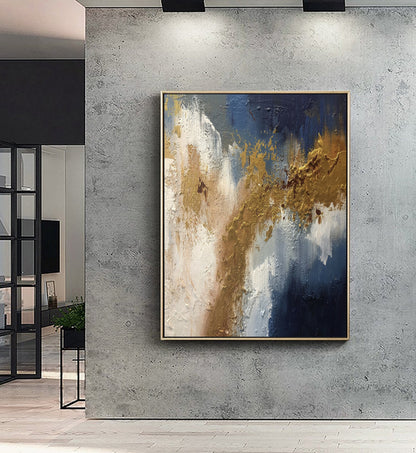 Extra Large Painting on Canvas,Original Large Abstract Painting,Contemporary Art Modern Oil Painting Large Blue Painting Gold Abstract Art