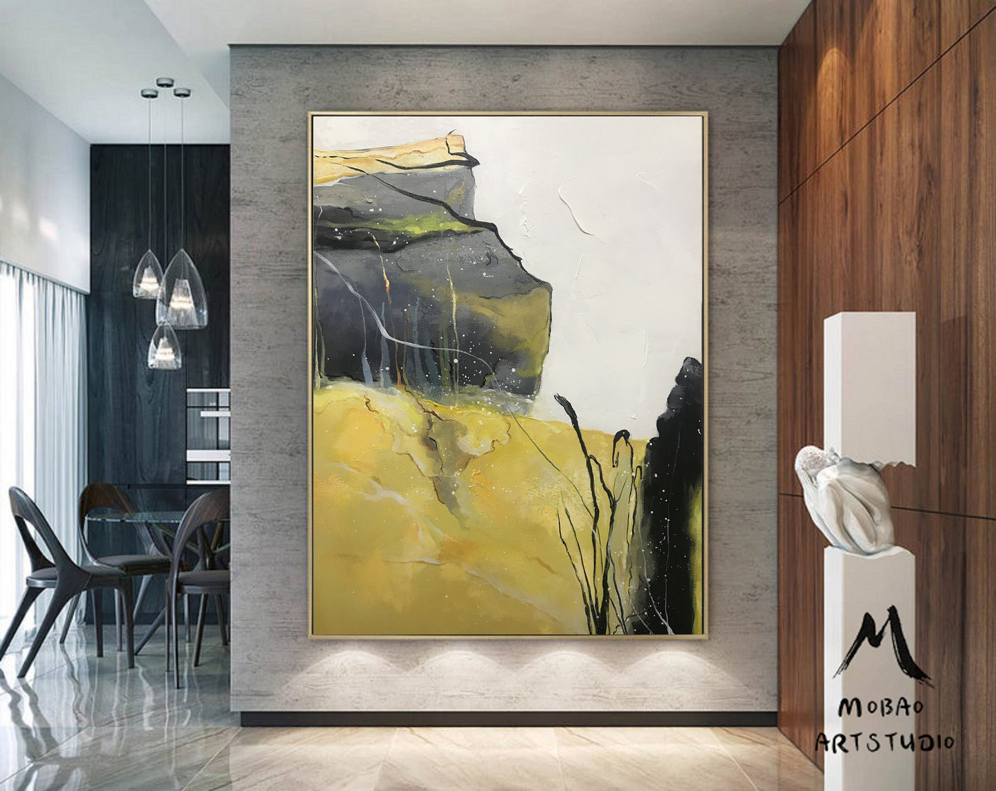Large Abstract Painting Original Minimalist Abstract Painting Gray Painting Yellow Painting Original Abstract Painting Large Wall Canvas Art