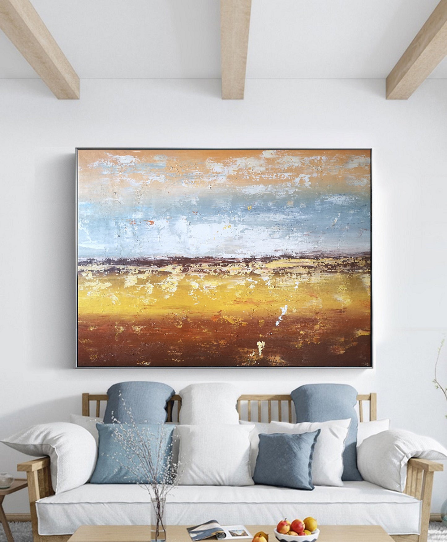 Original Sea Landscape Painting, Sky Abstract Painting, Ocean Painting Abstract Painting, Sofa Wall Abstract Art,Gold Abstract Art Painting,