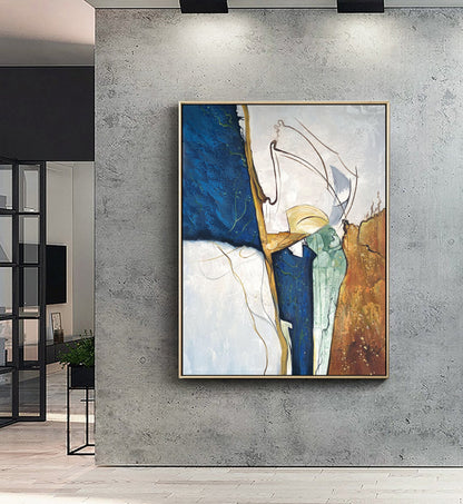 Begie Minimalist Abstract Painting,Original Abstract Painting,Gold Painting Navy Blue Painting,Large Abstract Painting,Large Canvas Painting