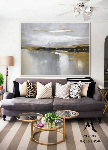 Large Abstract Painting Gold Painting Landscape Painting Gray Painting Beige Abstract Painting Art Abstract Canvas Art Original Office Decor