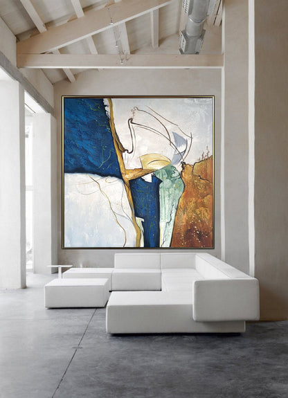 Dark Blue Painting,Original Abstract Painting,Large Abstract Painting,Minimalist Abstract Painting,Gold Painting Large Wall Canvas Painting