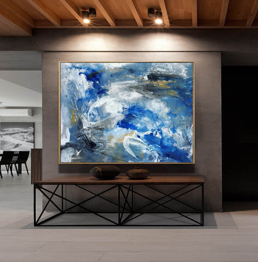 Large Abstract Painting, Blue Painting,Large White Clouds abstract painting,Sky Abstract Painting, Ocean Landscape Painting, Living Room Art