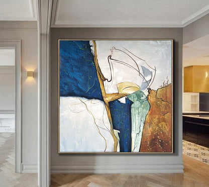 Dark Blue Painting,Original Abstract Painting,Large Abstract Painting,Minimalist Abstract Painting,Gold Painting Large Wall Canvas Painting