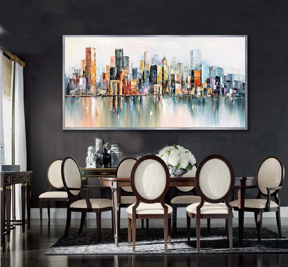 Large New York City Landscape painting, Original city art Hand-painted painting, Large urban art painting, Urban Wall Art, New York Wall Art