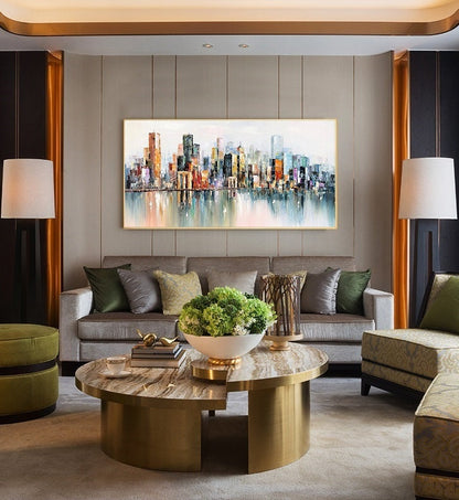 Large New York City Landscape painting, Original city art Hand-painted painting, Large urban art painting, Urban Wall Art, New York Wall Art