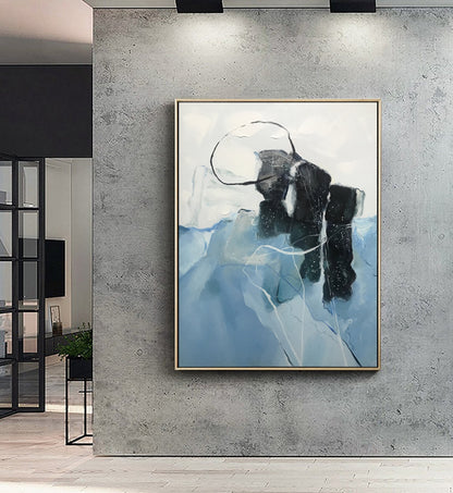 Original Abstract Art, Minimalist Abstract Painting, Light Blue Painting Green Painting, Large Abstract Painting, Large Wall Canvas Painting