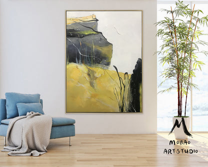 Large Abstract Painting Original Minimalist Abstract Painting Gray Painting Yellow Painting Original Abstract Painting Large Wall Canvas Art