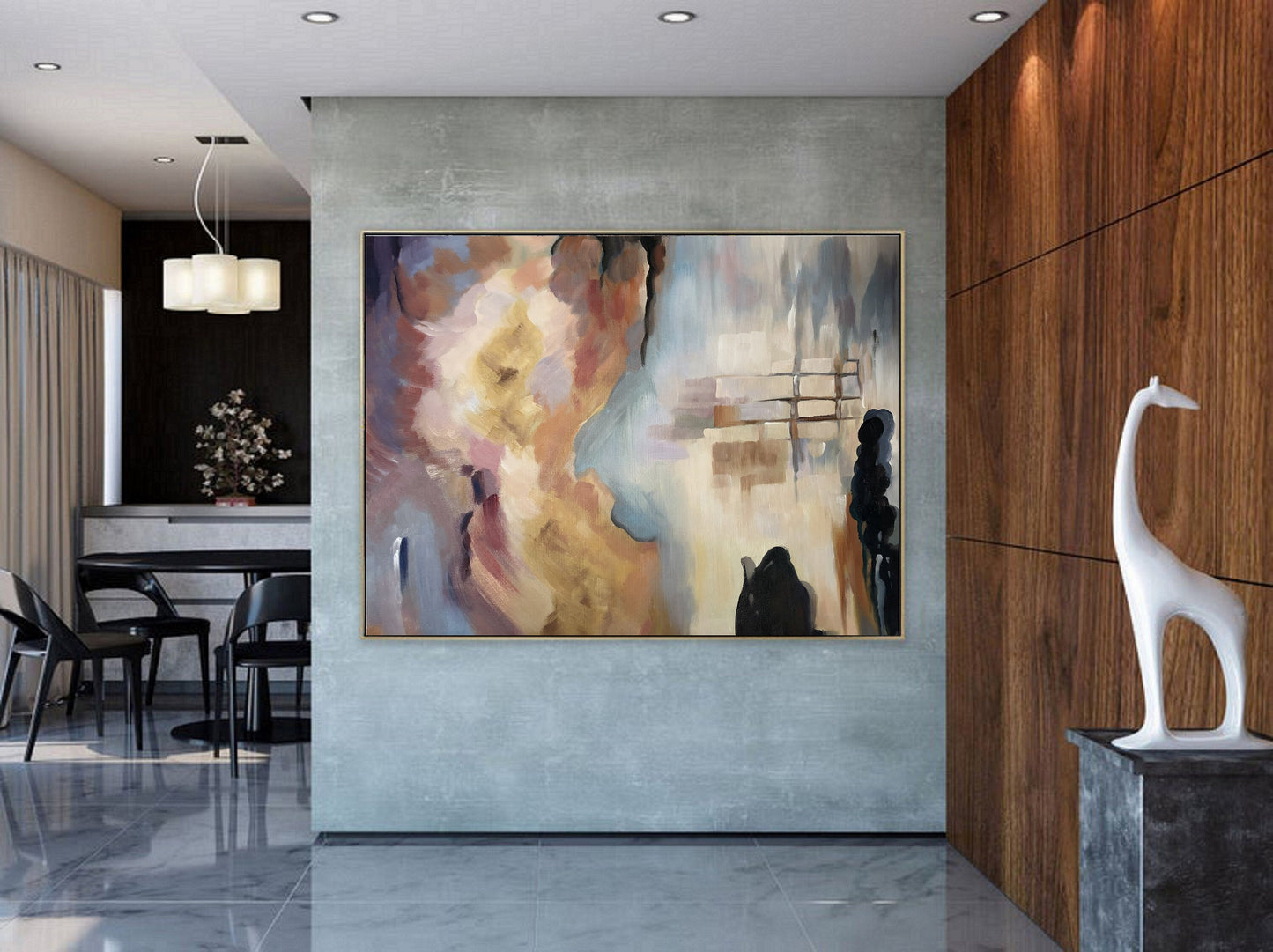 Large Minimalist Art Abstract Painting,Gold Painting Beige Abstract Painting,Sky Abstract Painting,Modern Minimalist Art,Large Wall Canvas