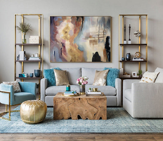 Large Minimalist Art Abstract Painting,Gold Painting Beige Abstract Painting,Sky Abstract Painting,Modern Minimalist Art,Large Wall Canvas