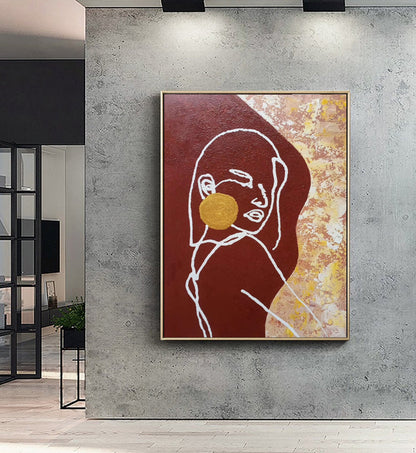Sexy Women Abstract Painting, Original Minimalist Art, Red Painting Gold Abstract Painting,Large Abstract Painting, Large Sofa Wall Art
