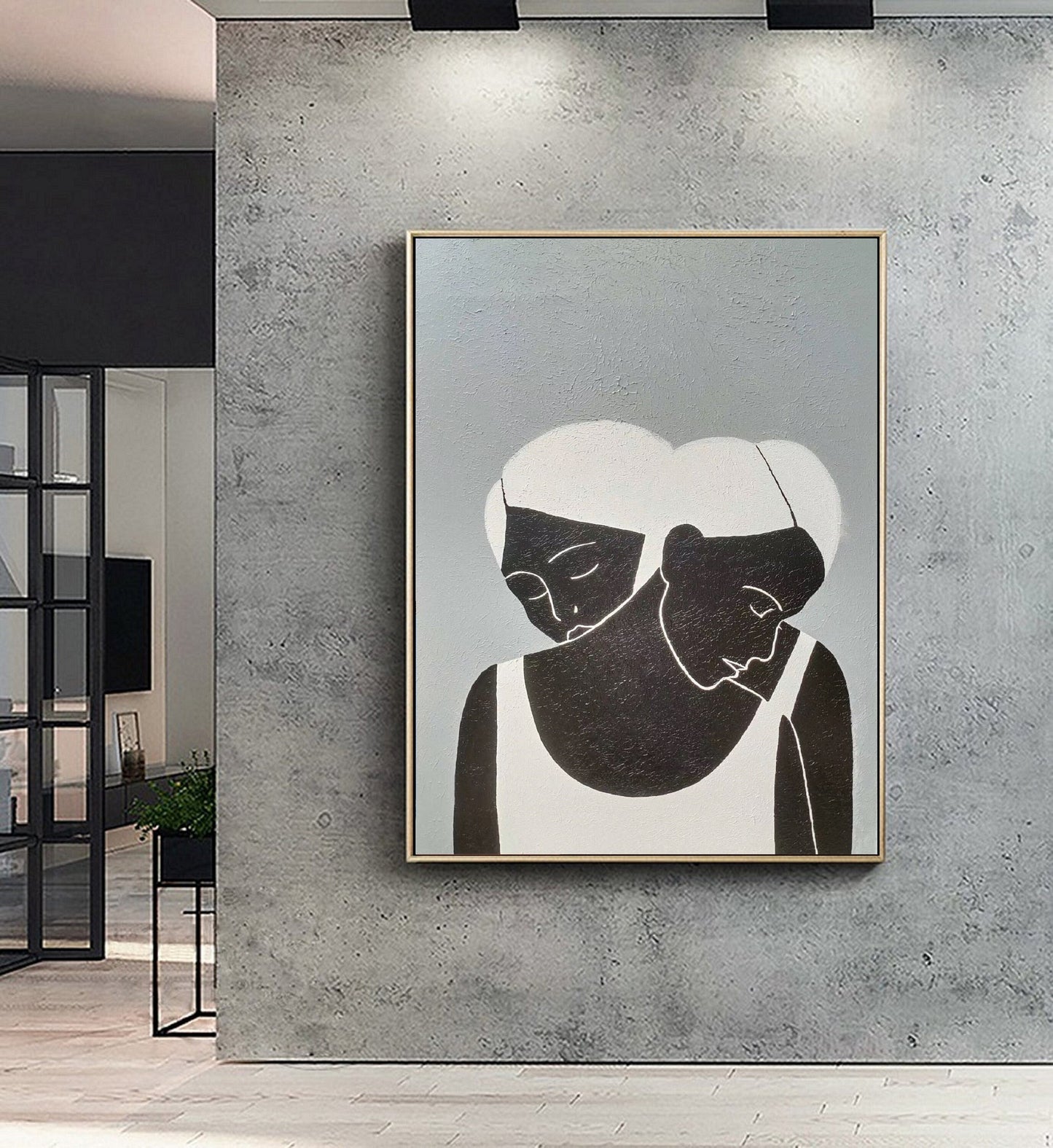 Large Black Women Abstract Painting Original,Minimalist Art,Black and White Abstract Painting, Gray Abstract Painting, Large Living Room Art