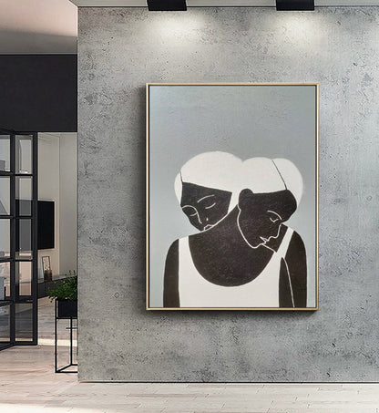 Large Black Women Abstract Painting Original,Minimalist Art,Black and White Abstract Painting, Gray Abstract Painting, Large Living Room Art