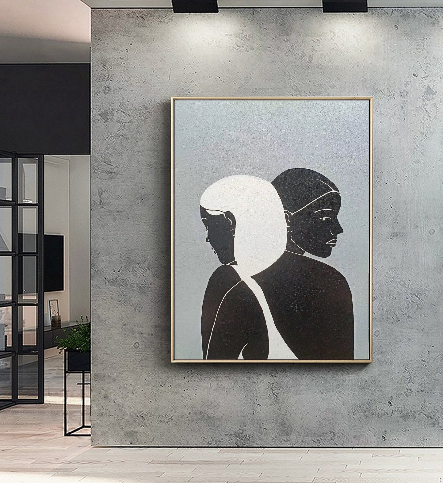 Sexy Women Abstract Painting Original,Minimalist Art,Large Gray Abstract Painting, Black and White Abstract Painting, Large Living Room Art