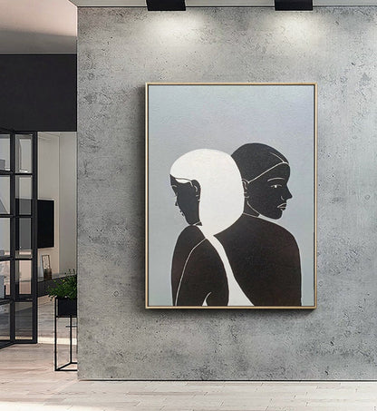 Sexy Women Abstract Painting Original,Minimalist Art,Large Gray Abstract Painting, Black and White Abstract Painting, Large Living Room Art