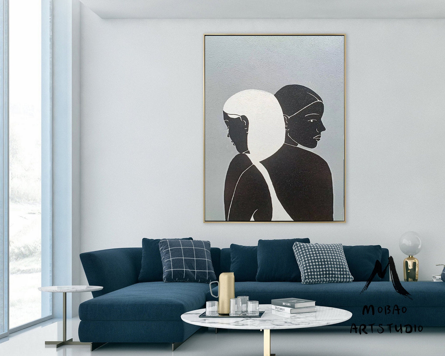 Sexy Women Abstract Painting Original,Minimalist Art,Large Gray Abstract Painting, Black and White Abstract Painting, Large Living Room Art