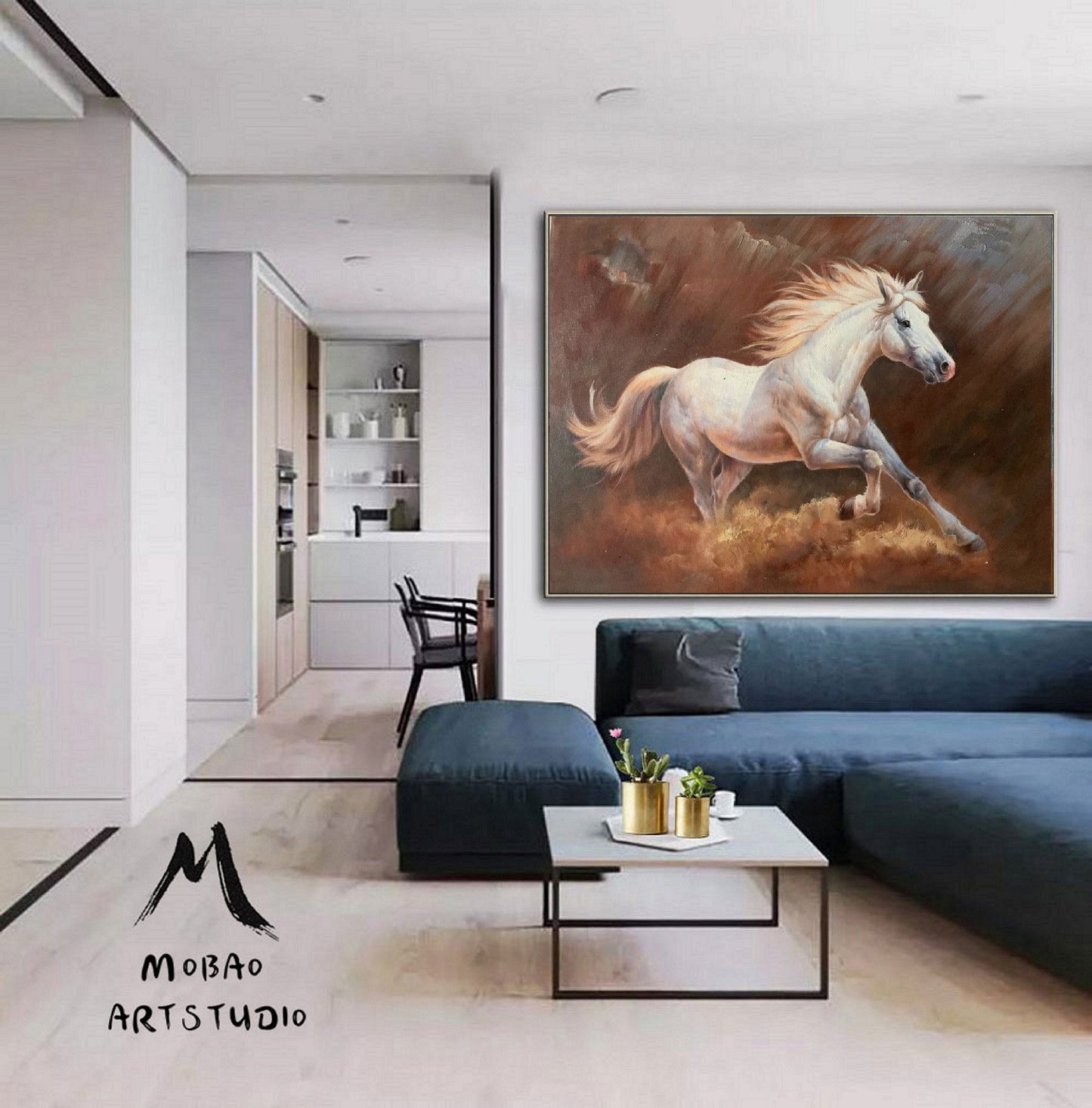 Large Canvas Art White Horse Painting Horse Decor Horse Oil Painting Large Oil Painting Horse Wall Art Large Wall Art Living Room Art #M5136