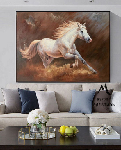 Large Canvas Art White Horse Painting Horse Decor Horse Oil Painting Large Oil Painting Horse Wall Art Large Wall Art Living Room Art #M5136