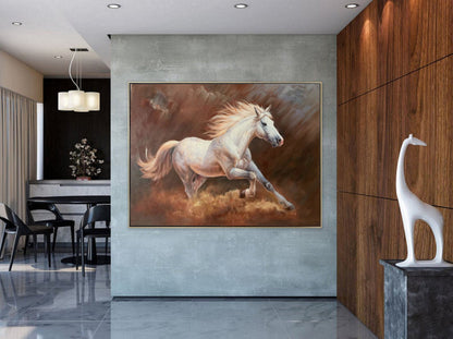 Large Canvas Art White Horse Painting Horse Decor Horse Oil Painting Large Oil Painting Horse Wall Art Large Wall Art Living Room Art #M5136